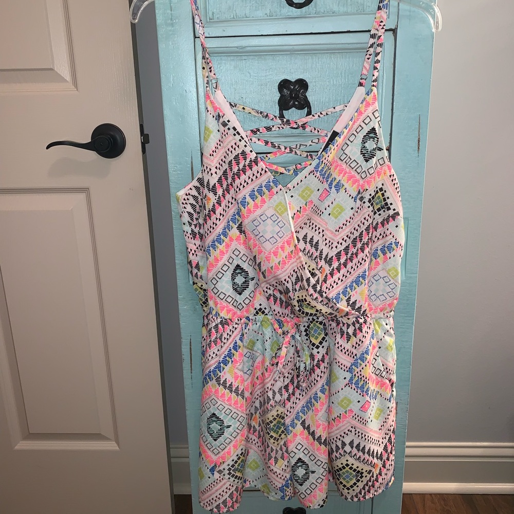 Neon Multicolored Aztec/Tribal Romper
